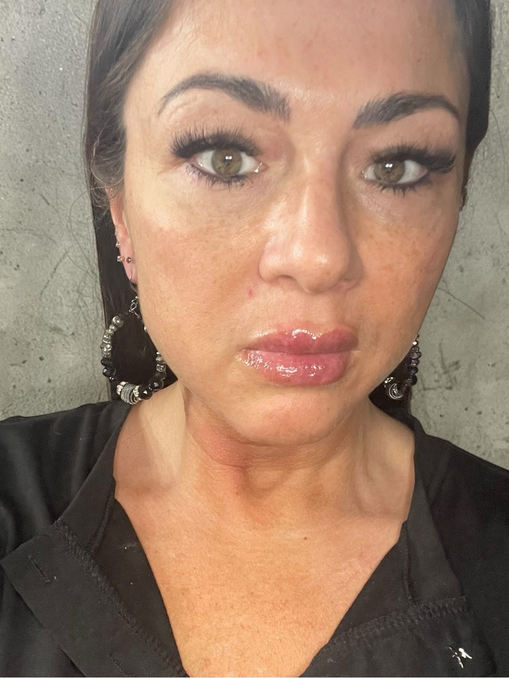 Gunmetal Beaded Hoop Earrings Black Crystal Rondelles Statement